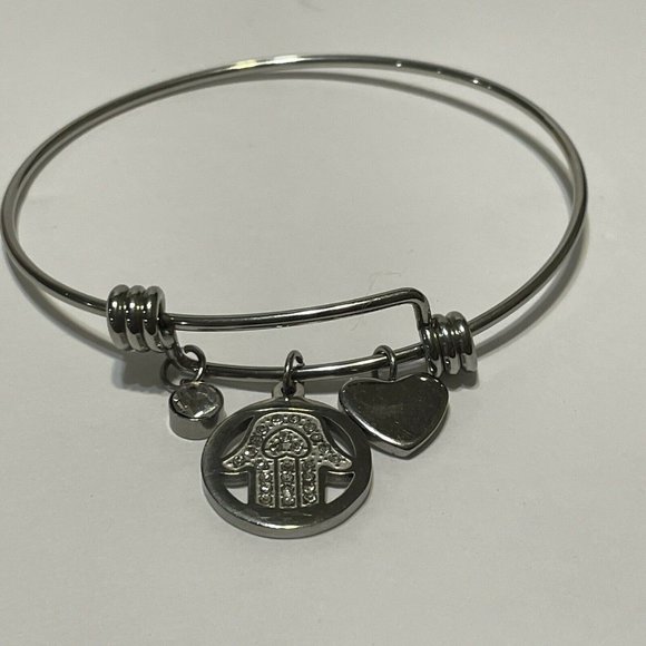 stainless steel adjustable slider bracelet hamsa  unity protection Silver Tone - Picture 5 of 9